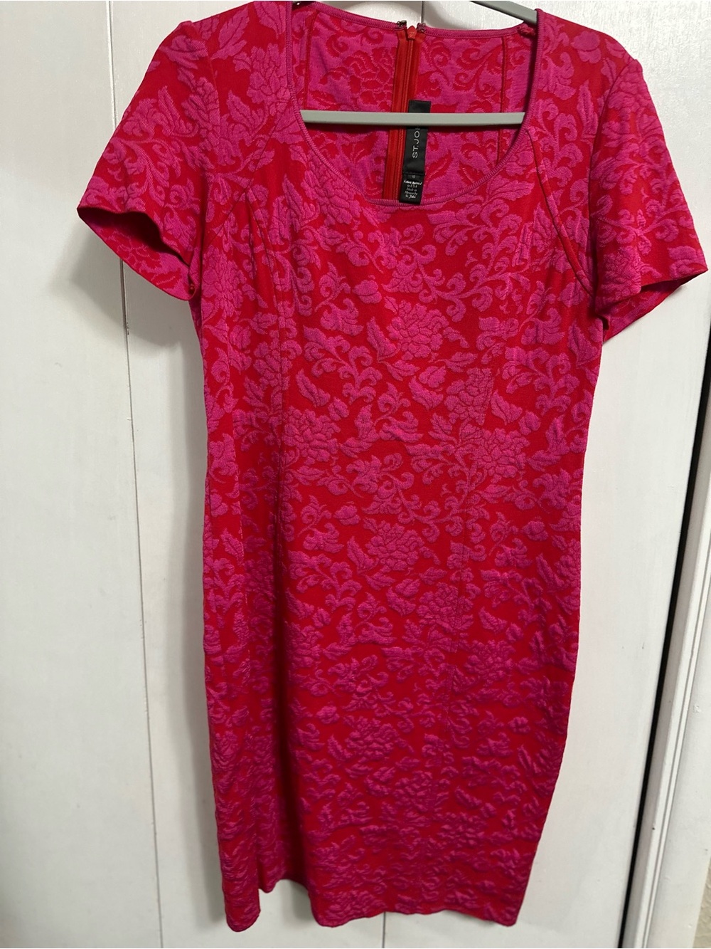 St. John Pink and Fuchsia Jacquard Short Sleeve Dress